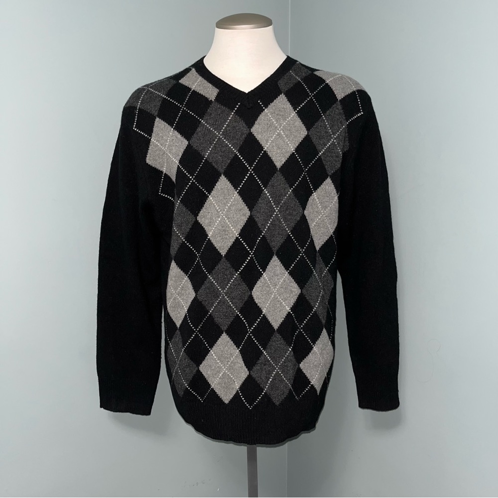 HUDSON NORTH lambswool blend dad sweater mens size Large v-neck long sleeve